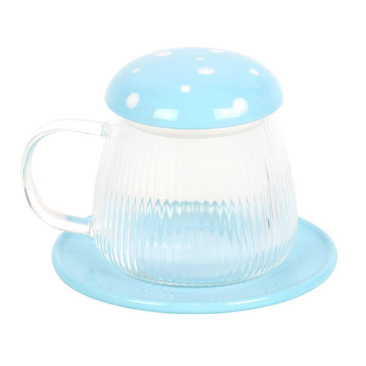 Blue Glass Mushroom Mug and Saucer