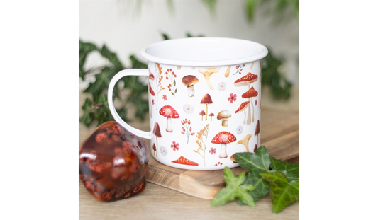 All Over Mushroom Print Enamel Mug