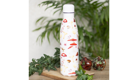 All Over Mushroom Print Metal Water Bottle