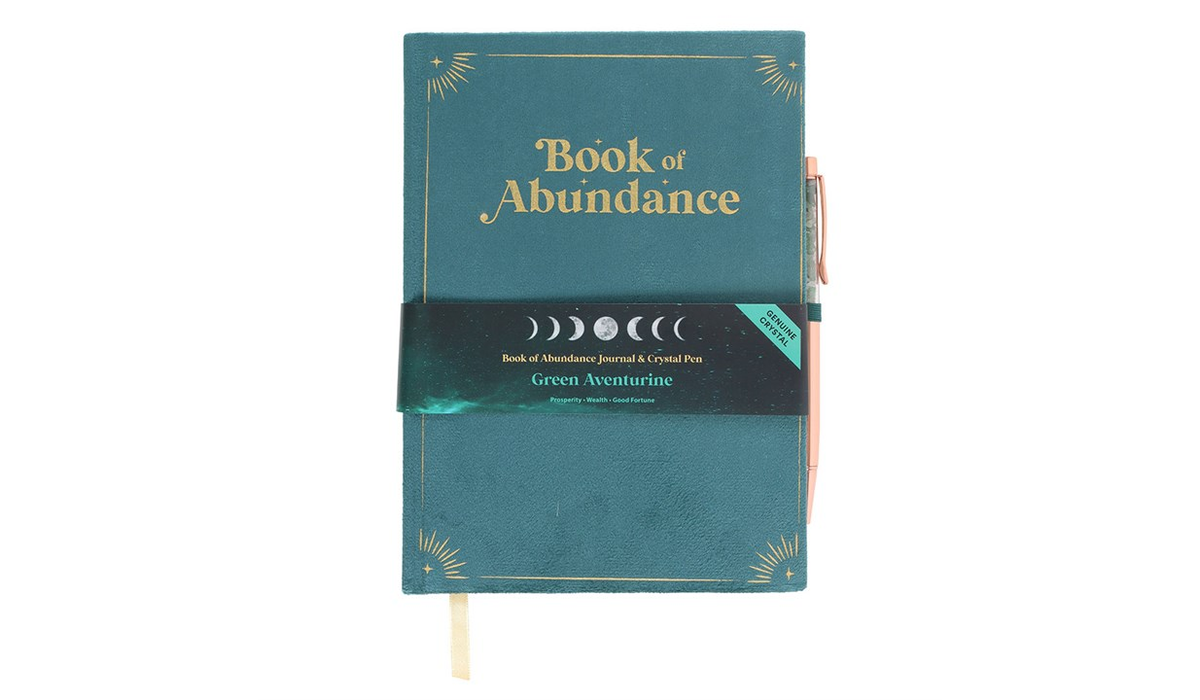 Book of Abundance Journal with Green Aventurine Crystal Pen