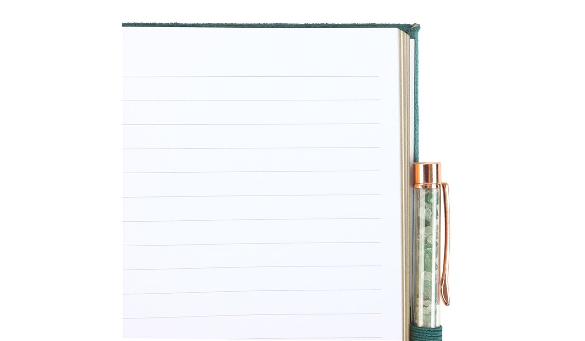 Book of Abundance Journal with Green Aventurine Crystal Pen