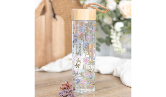 Floral Print Glass Water Bottle