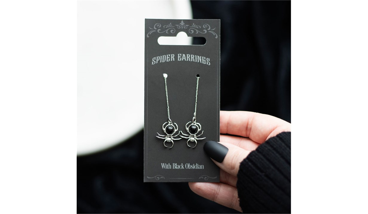 Black Obsidian Spider Threader Earrings