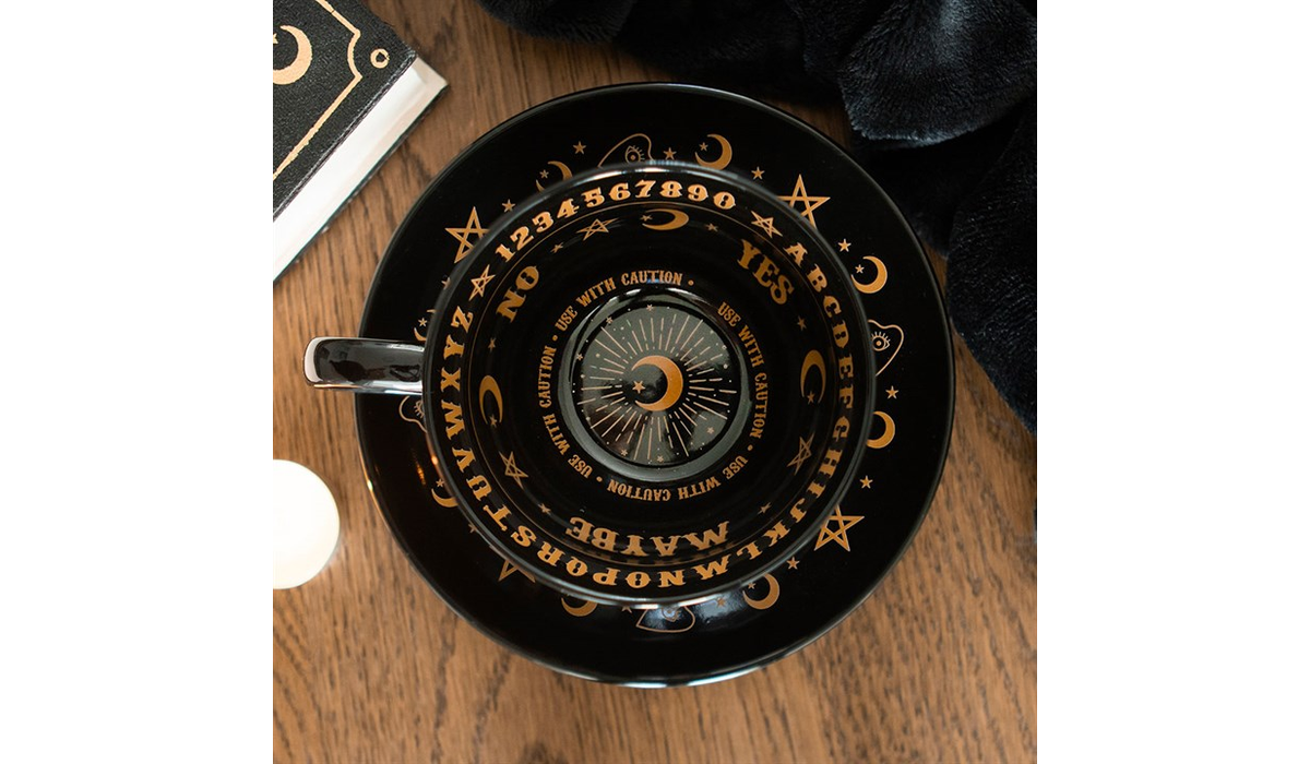 Black Talking Board Teacup and Saucer