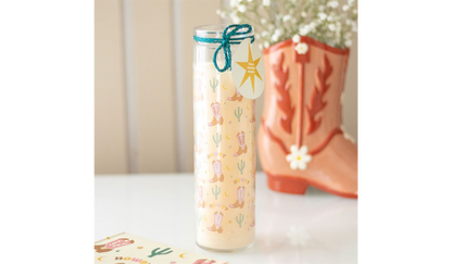 Howdy Cowboy Boot Print Floral Tube Candle