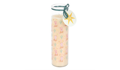 Howdy Cowboy Boot Print Floral Tube Candle