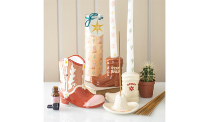 Howdy Cowboy Boot Print Floral Tube Candle