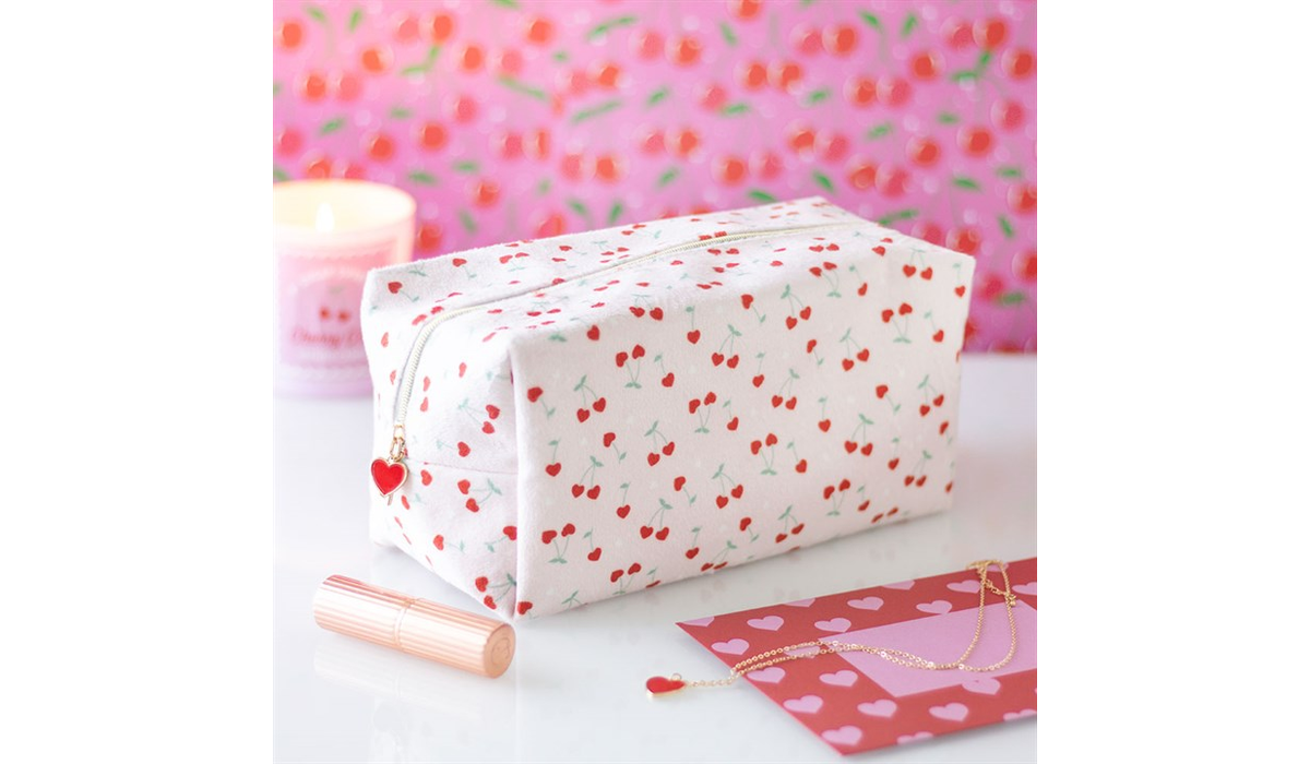 Heart Cherry Print Makeup Bag