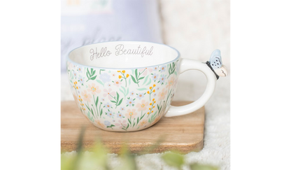 Hello Beautiful Ditsy Floral Print Mug with Butterfly