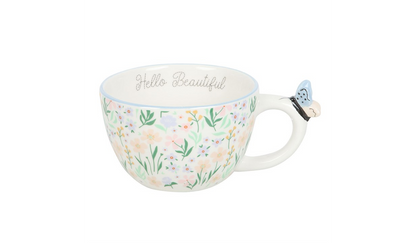 Hello Beautiful Ditsy Floral Print Mug with Butterfly