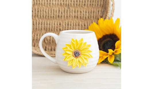 Hello Sunshine Rounded Mug with 3D Sunflower