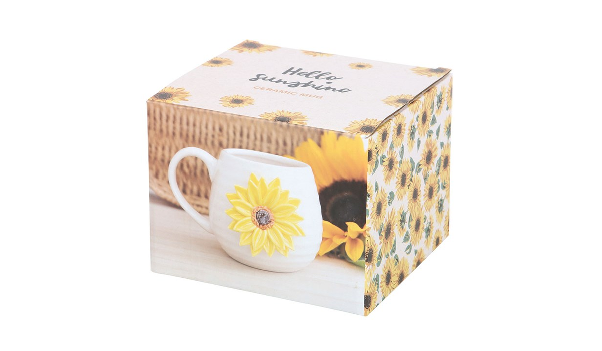 Hello Sunshine Rounded Mug with 3D Sunflower