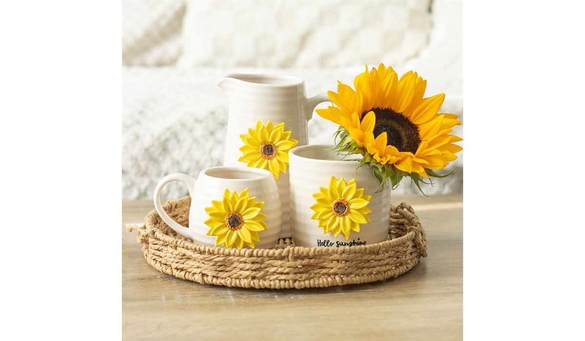 Hello Sunshine Rounded Mug with 3D Sunflower