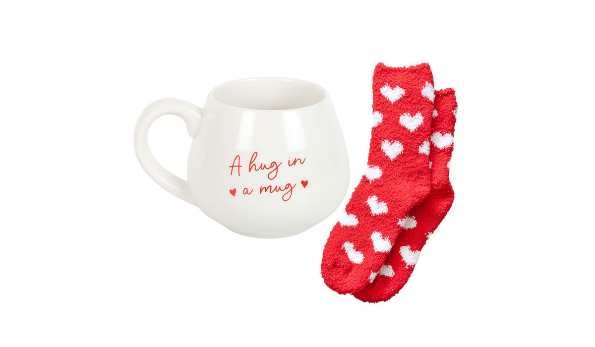 Hug in a Mug Heart Mug and Socks Set