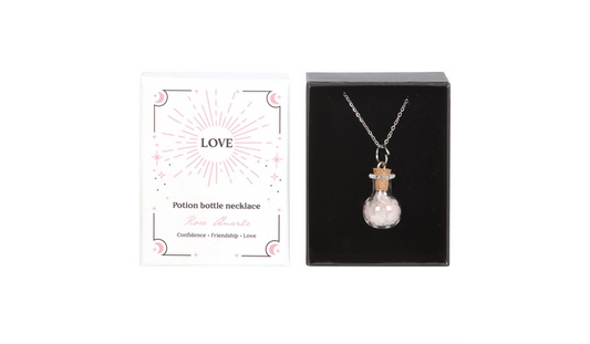 Love Rose Quartz Crystal Chip Potion Bottle Necklace