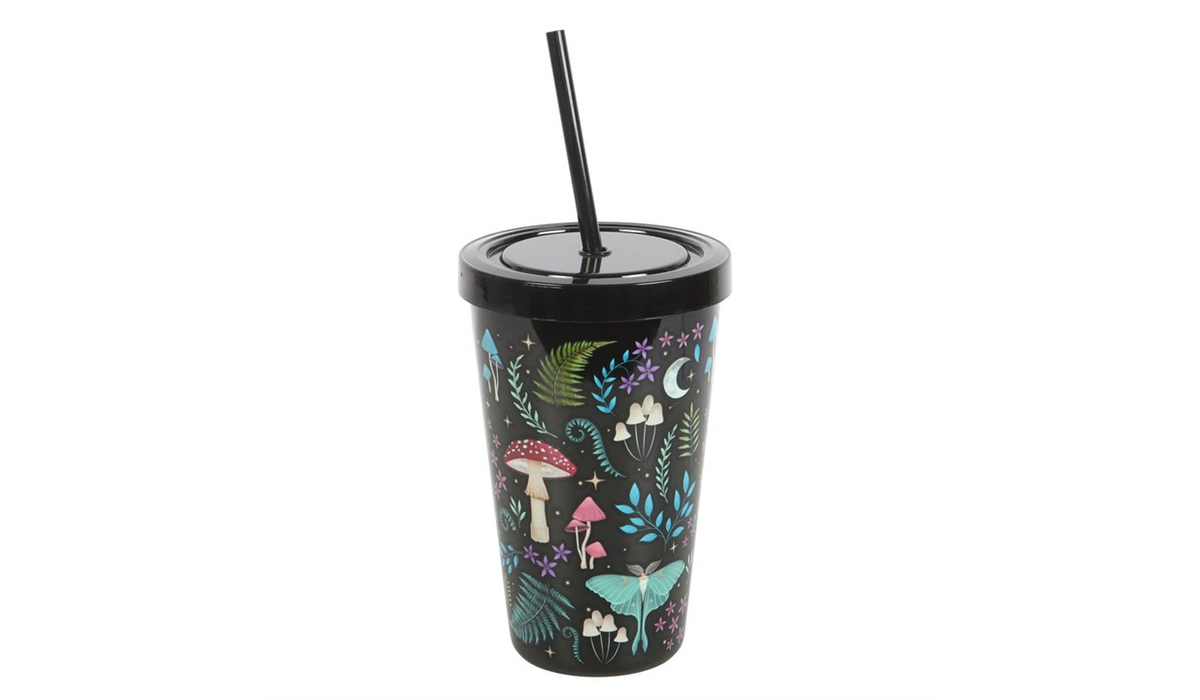 Dark Forest Print Plastic Tumbler with Straw