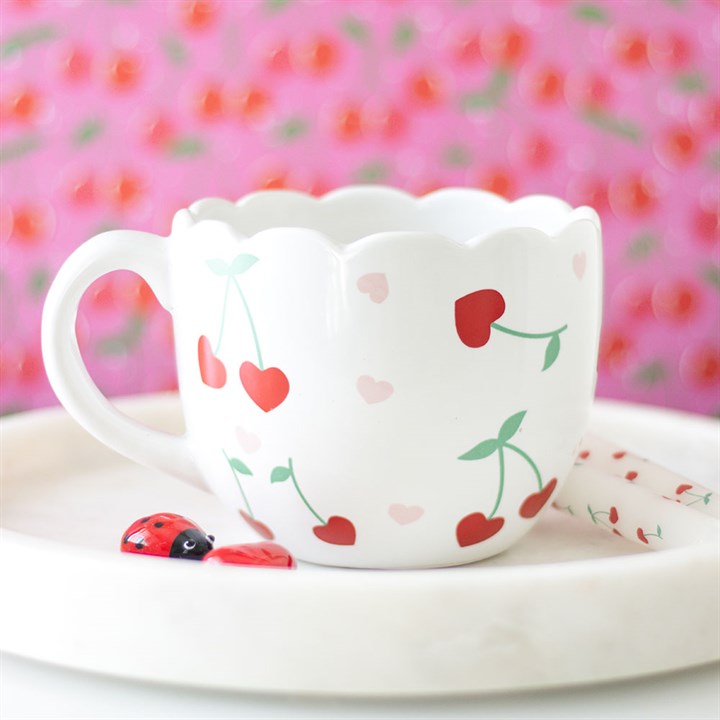 Scalloped Cherry Print Mug