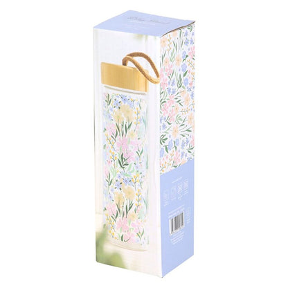 Ditsy Floral Print Glass and Bamboo Water Bottle