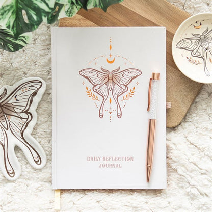 Luna Moth Daily Reflection Journal and Clear Quartz Crystal Pen